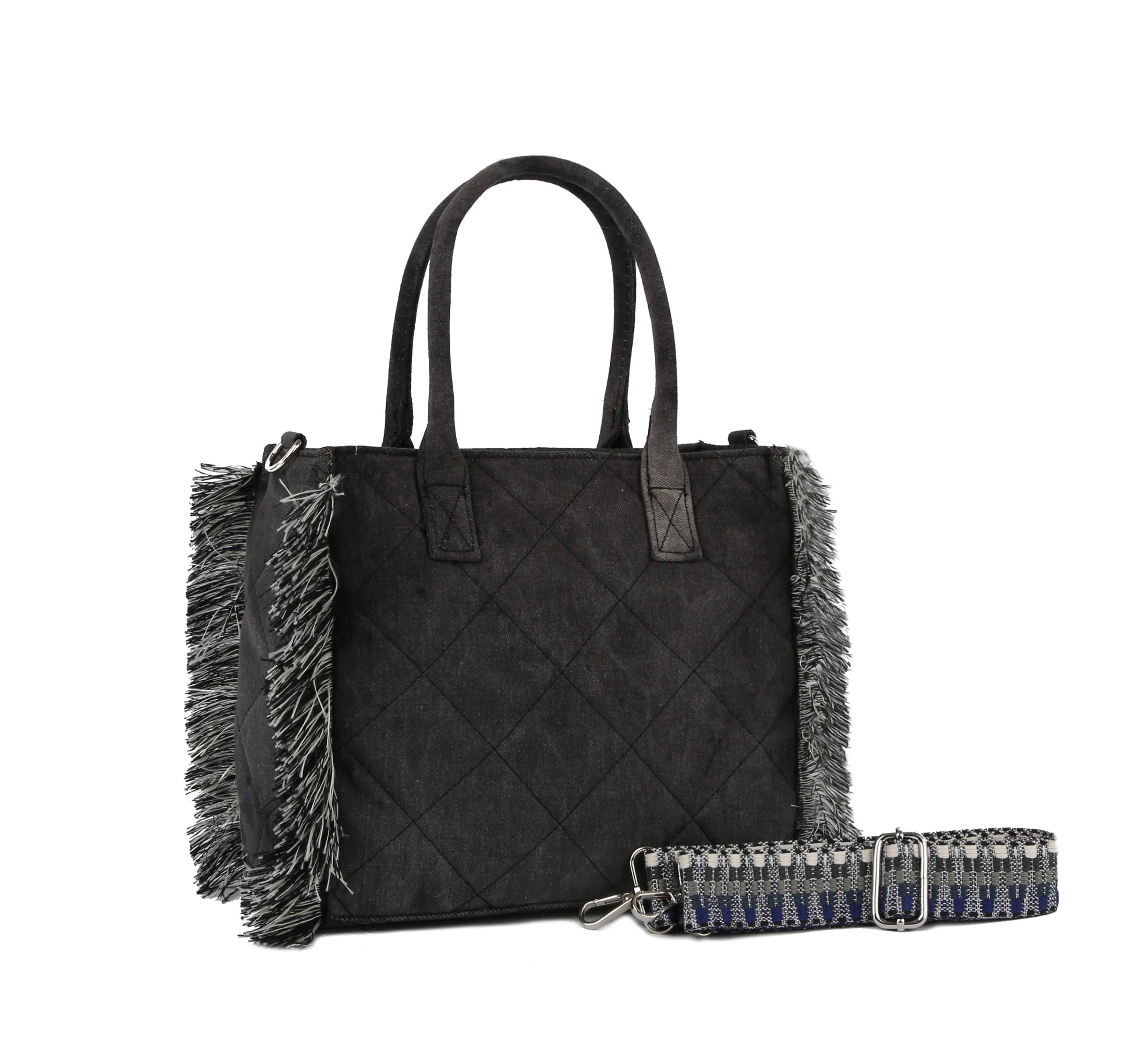 Distressed Quilted Denim Tote Bag