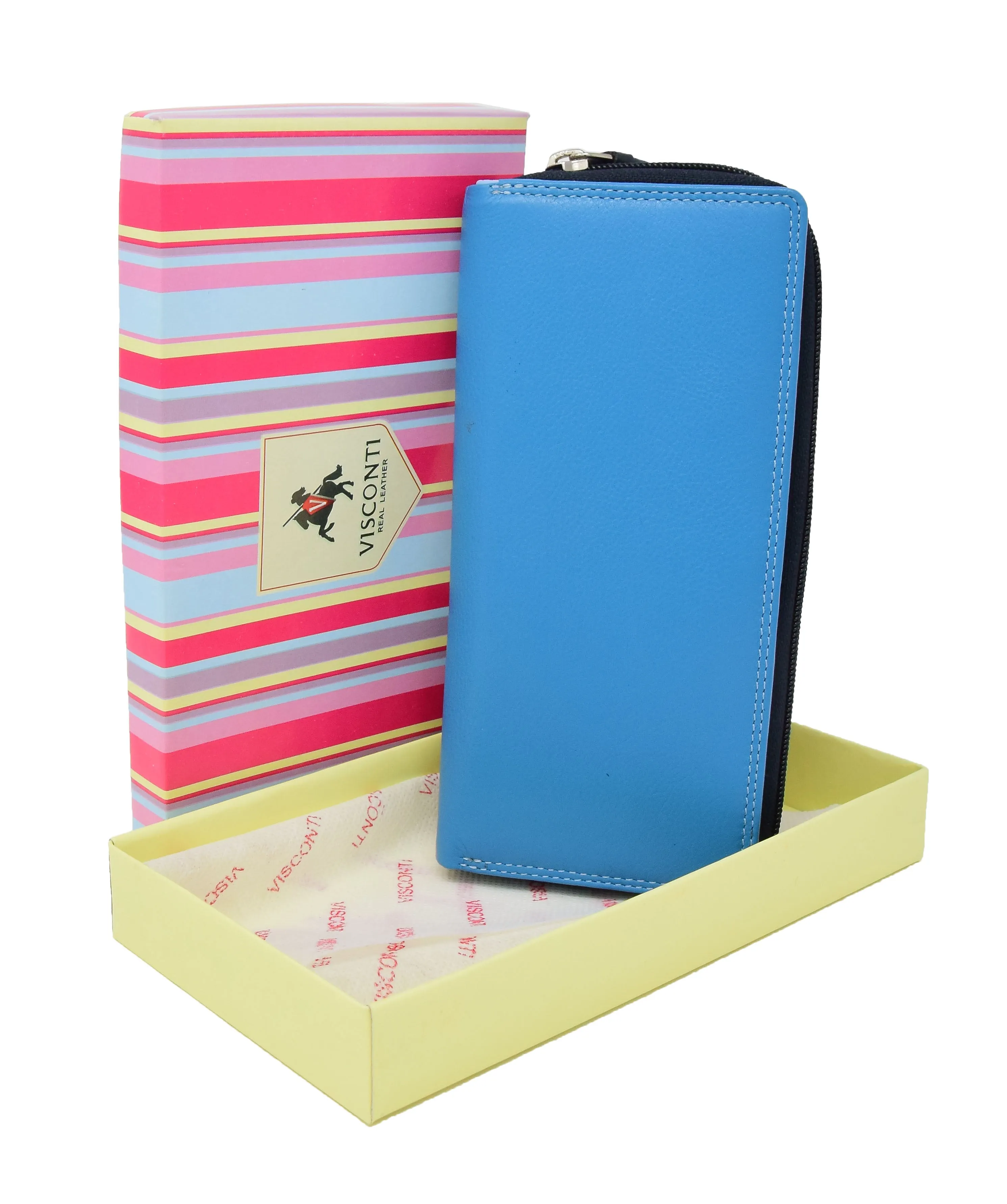 DR435 Women's Multi Colour Large Leather Purse Blue