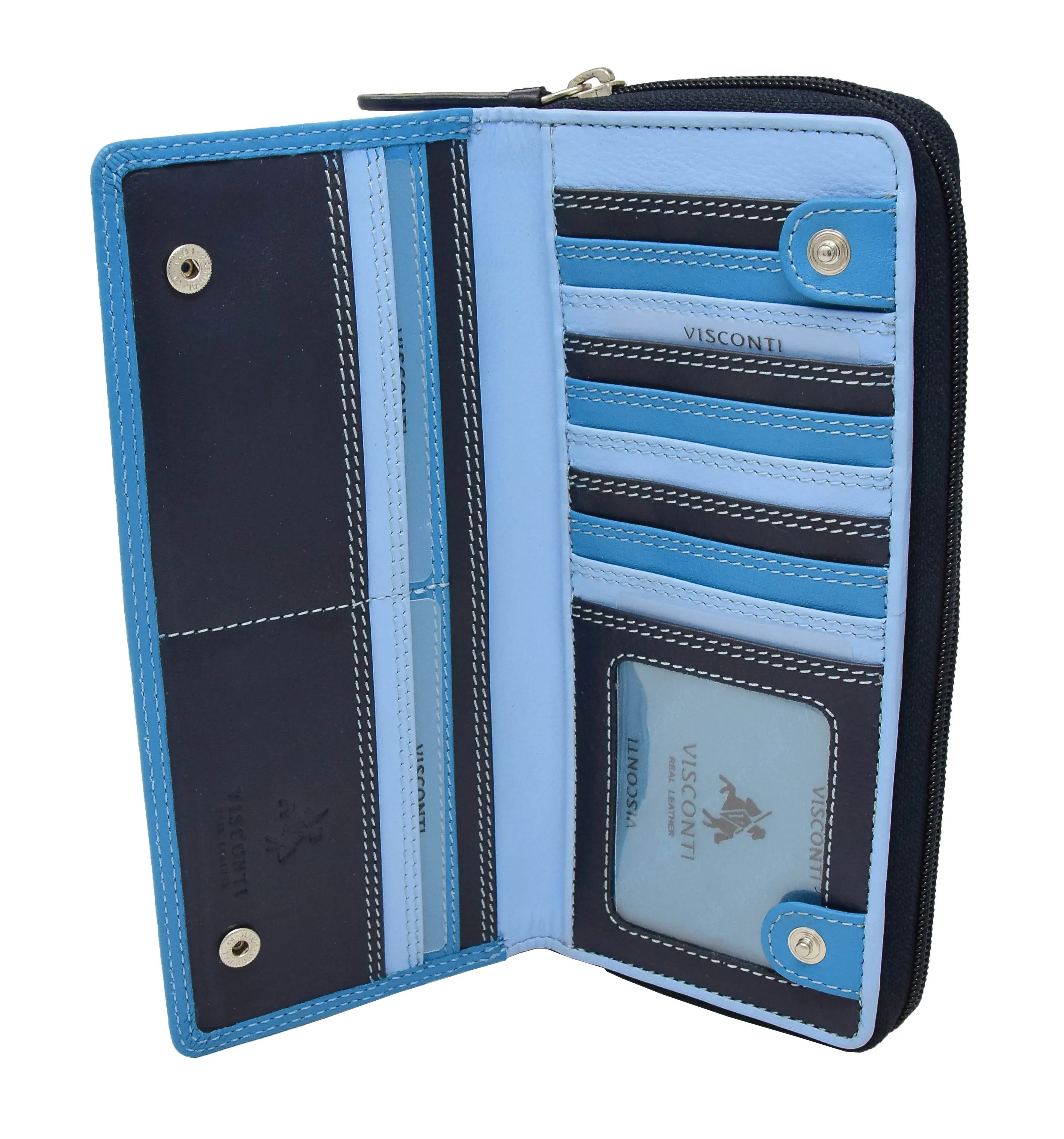 DR435 Women's Multi Colour Large Leather Purse Blue