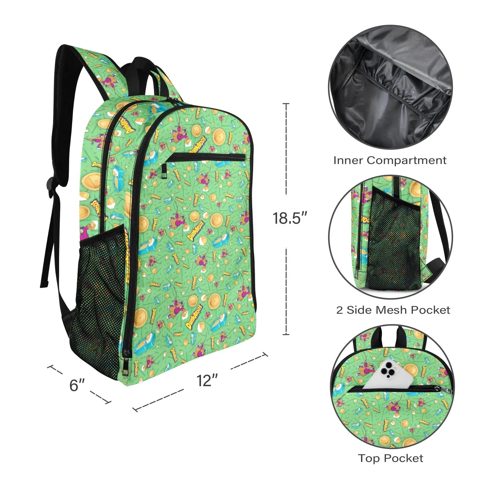 Dunkaroos Green Pattern All Over Print Leisure Sports Backpack