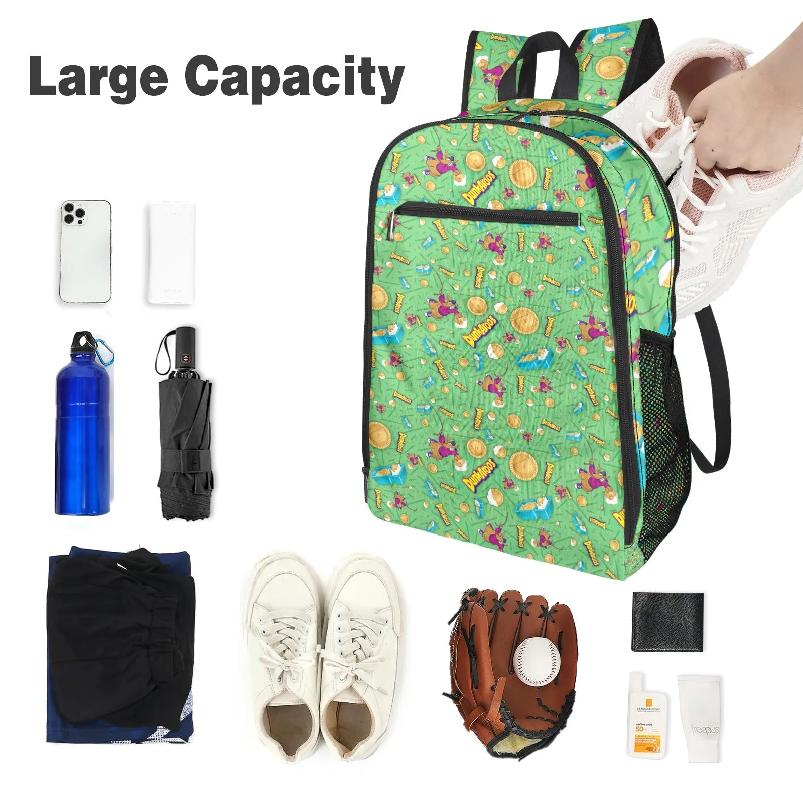 Dunkaroos Green Pattern All Over Print Leisure Sports Backpack