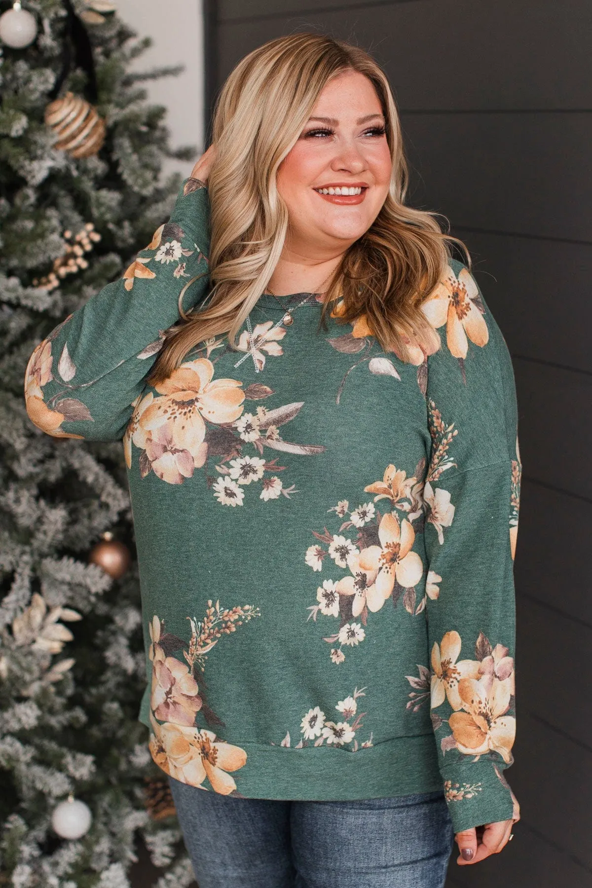 Easy To See Long Sleeve Floral Top- Evergreen