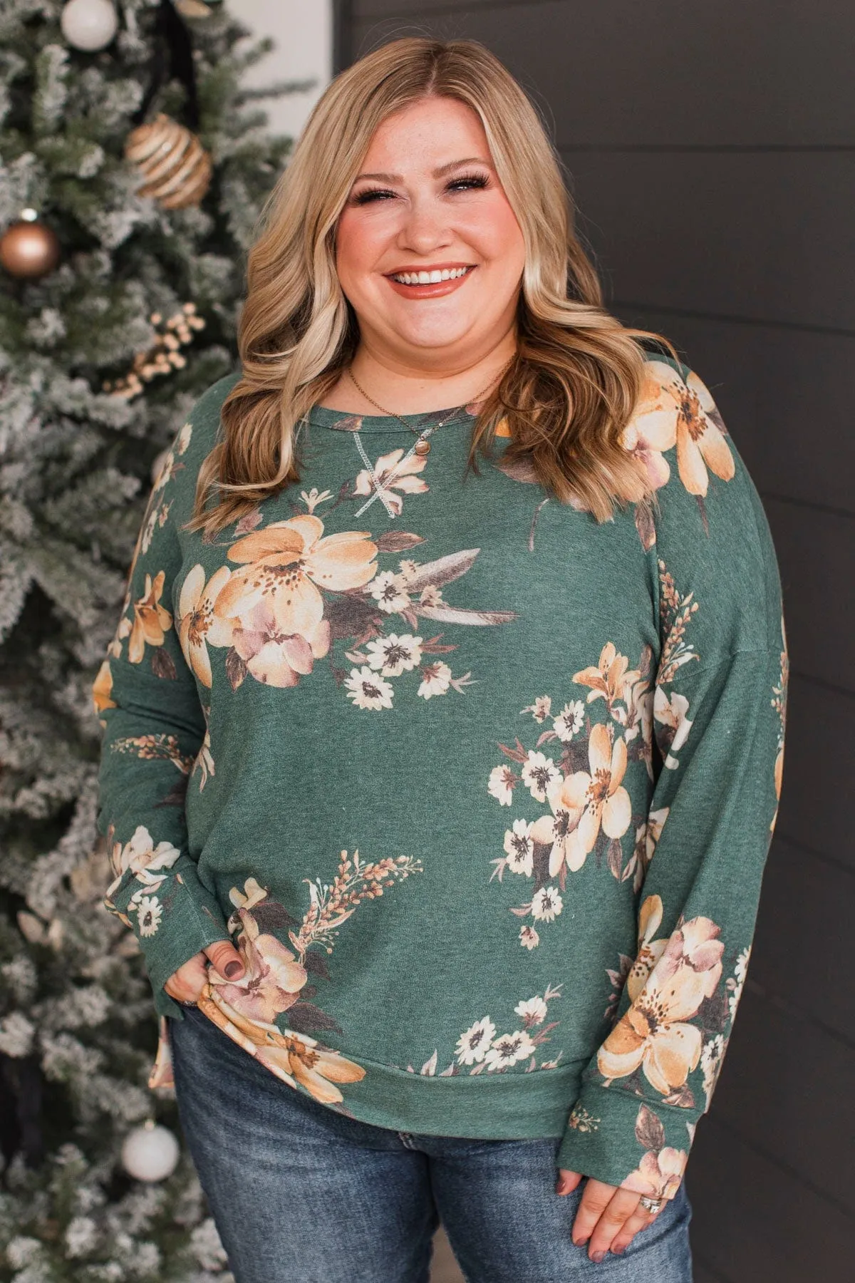 Easy To See Long Sleeve Floral Top- Evergreen