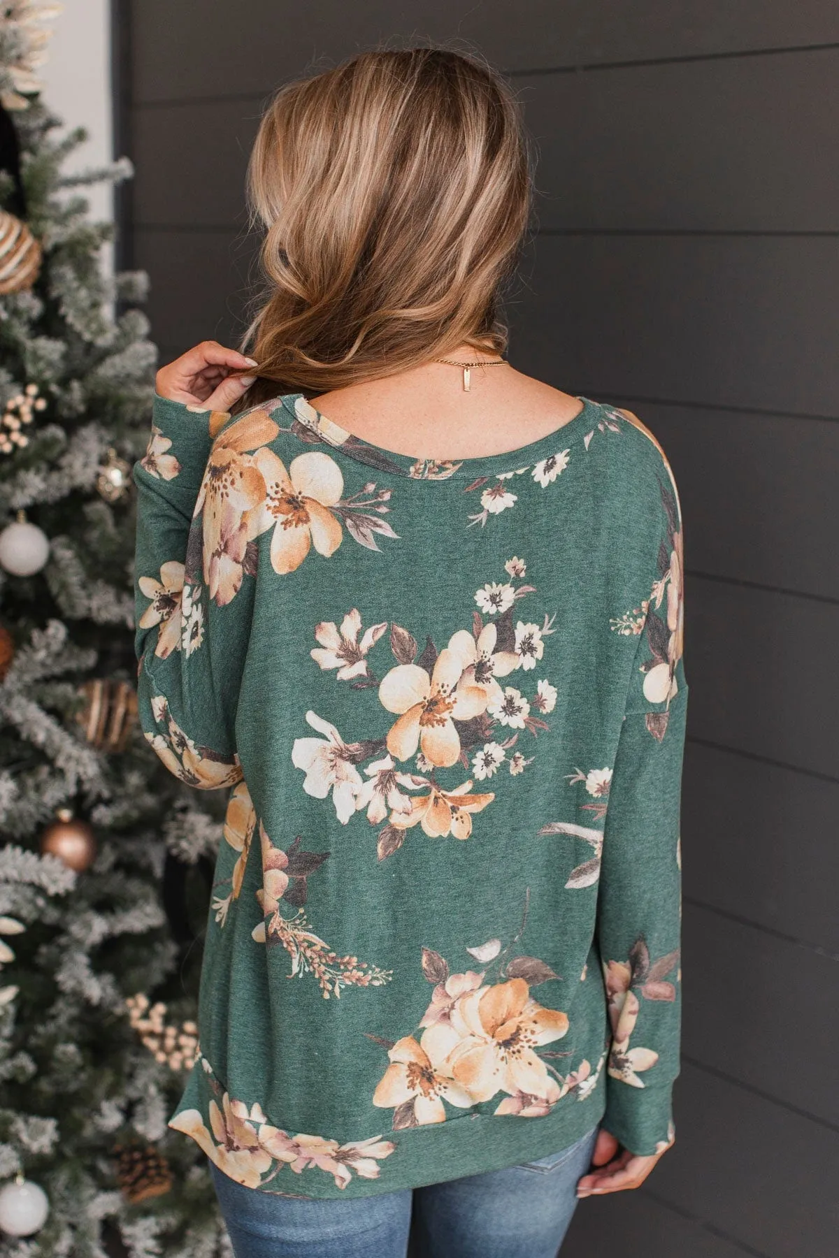 Easy To See Long Sleeve Floral Top- Evergreen