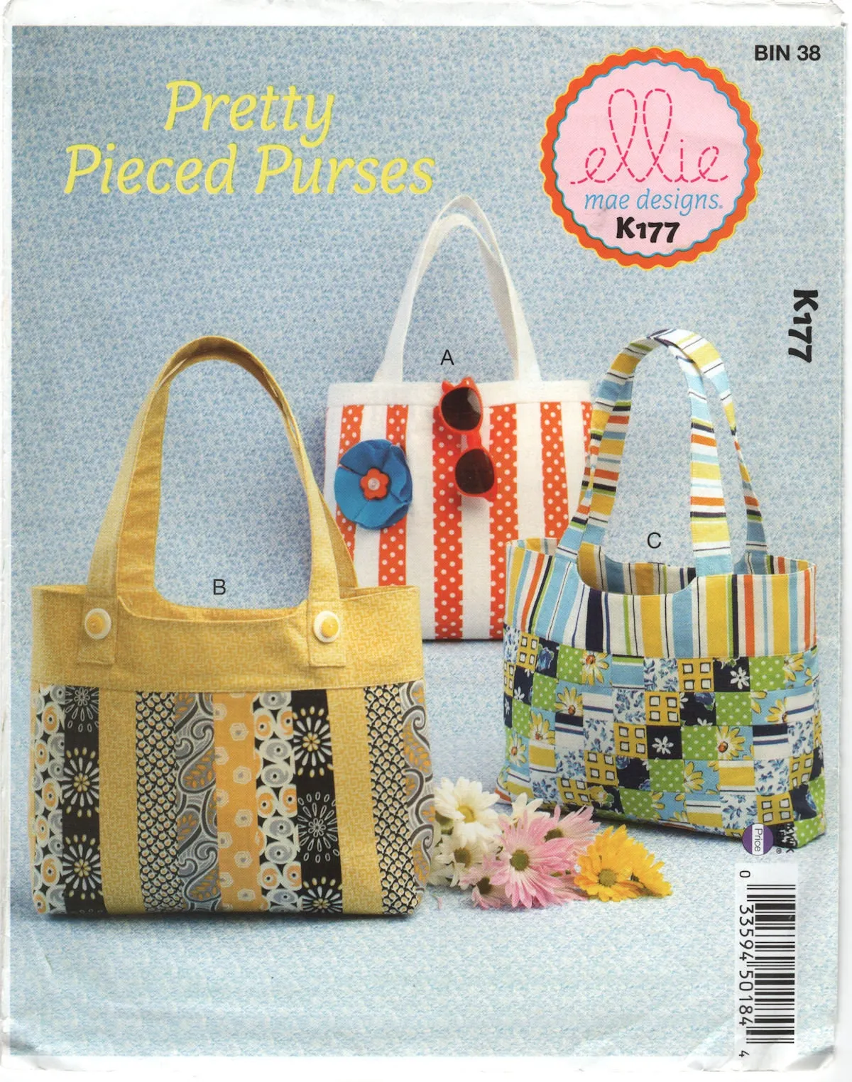 Ellie Mae Designs K177 Pretty Pieced Purses/Handbags, Uncut, Factory Folded, Sewing Pattern Various Sizes