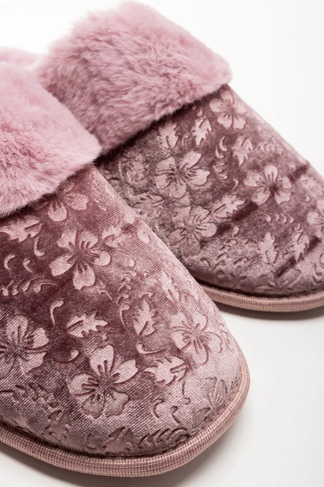 Embossed Velvet Slippers Pink