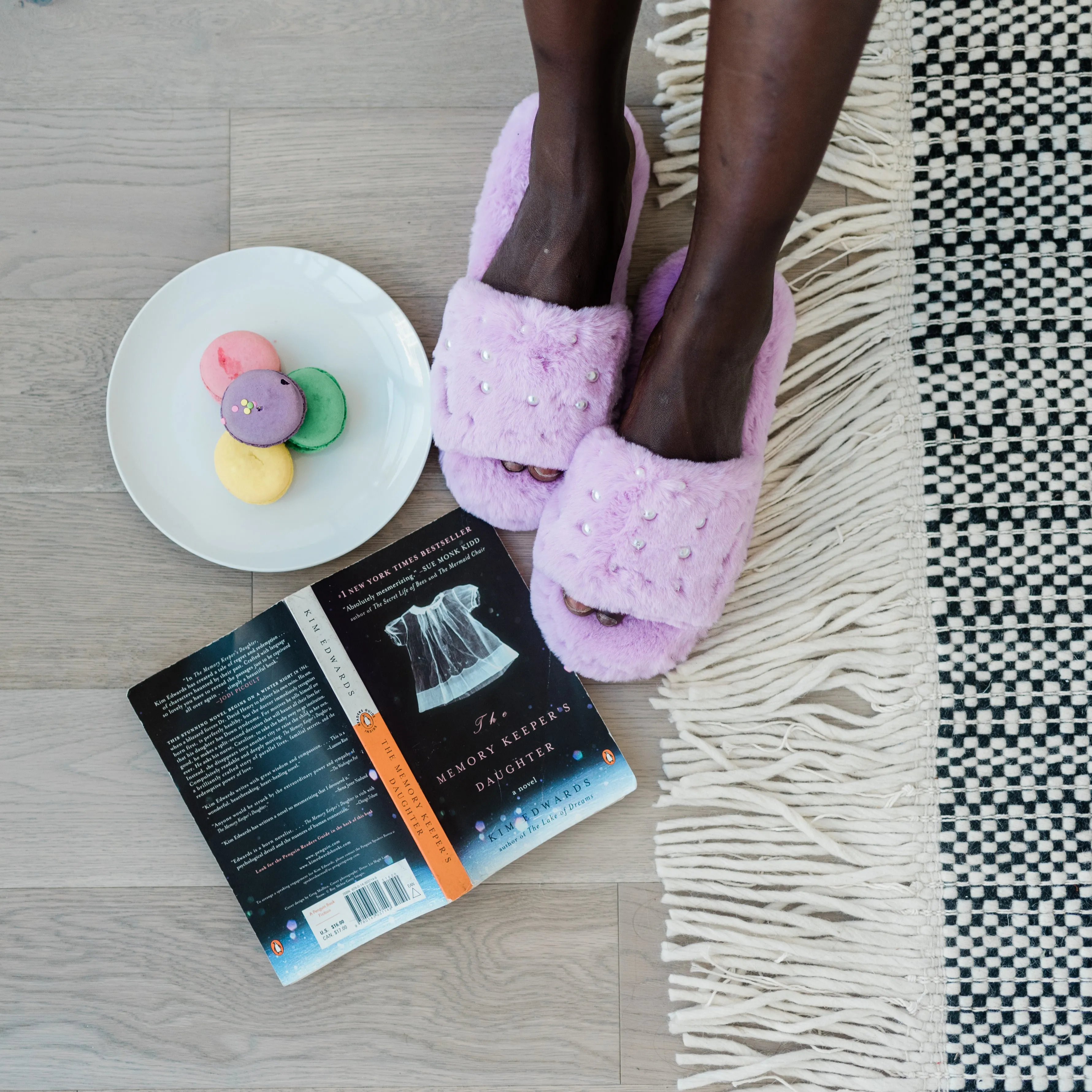 Faux Fur Pearl Slide Slippers | Lavender