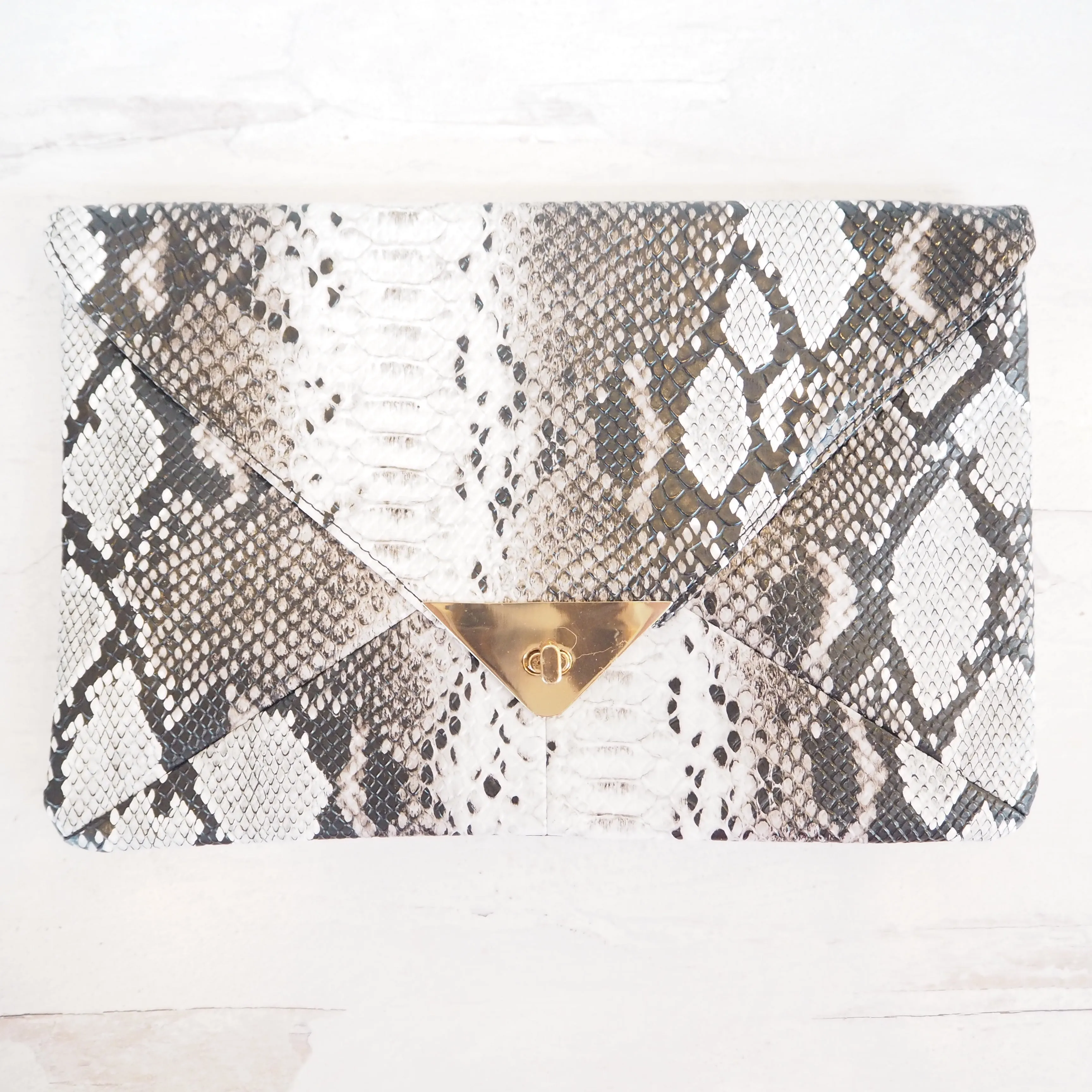Faux Snakeskin Envelope Handbag