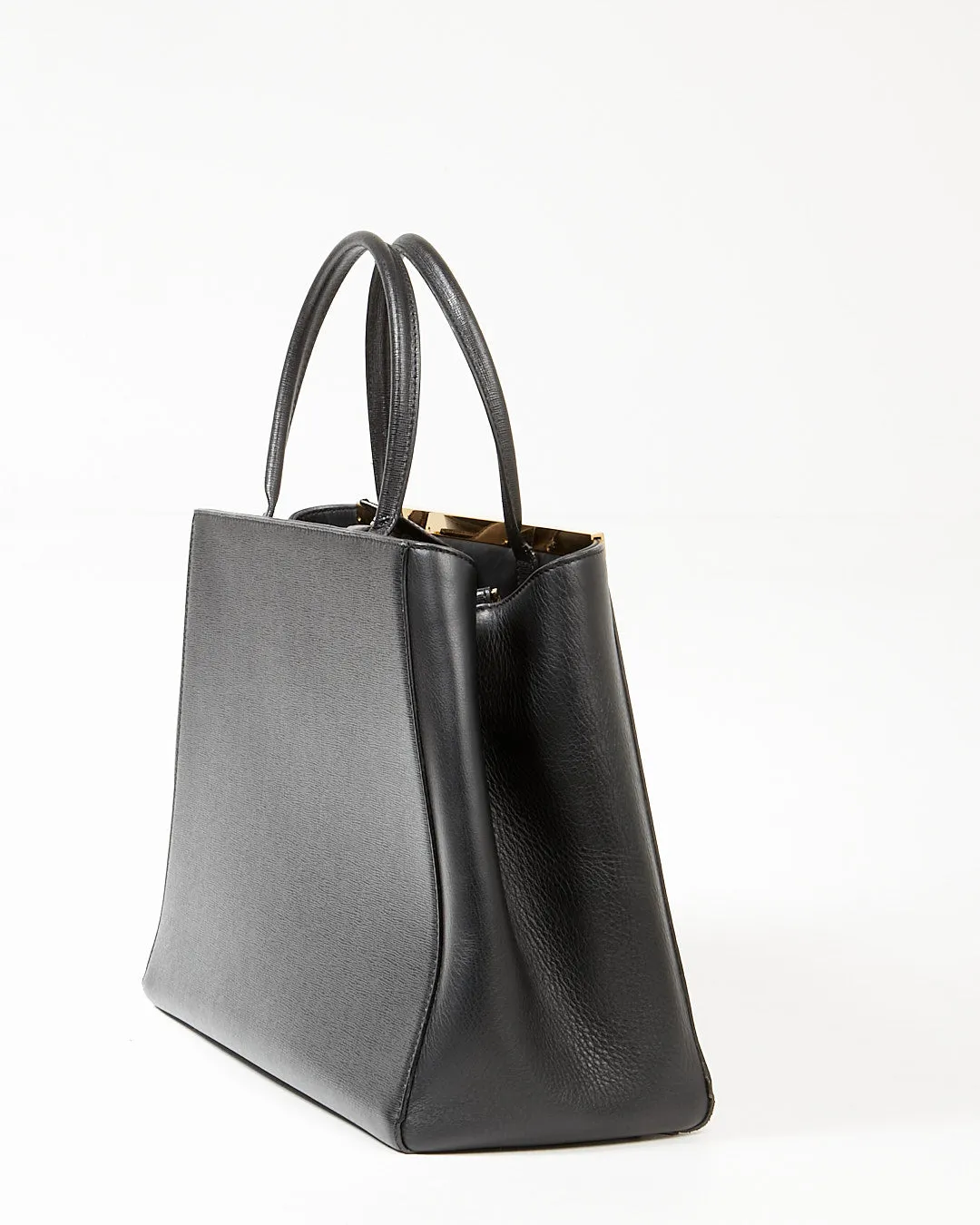 Fendi Black Leather Medium 2Jours Elite Tote Bag