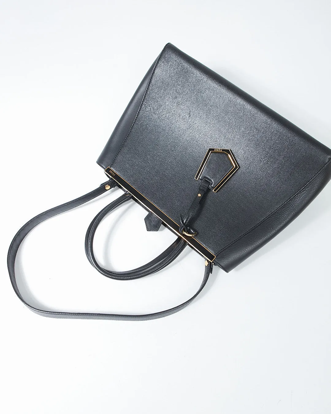 Fendi Black Leather Medium 2Jours Elite Tote Bag