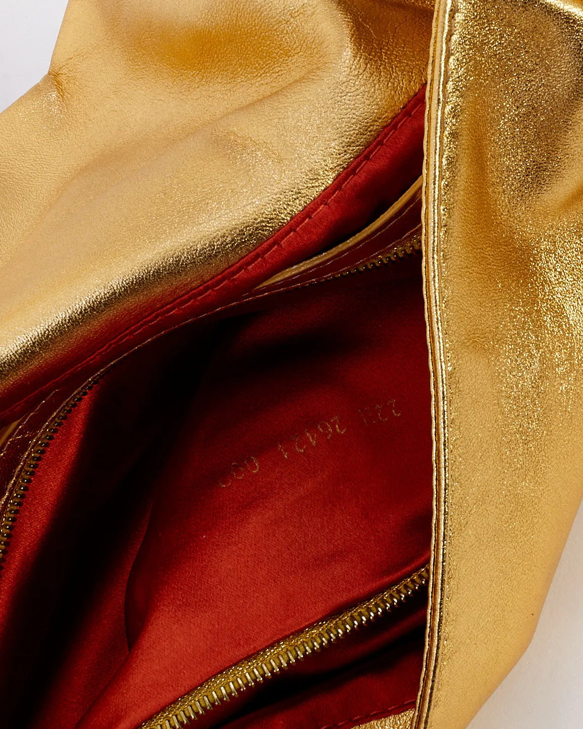 Fendi Gold Leather Crystal Buckle Baguette Bag