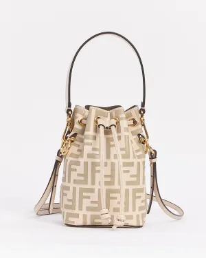 Fendi White PVC and Leather Zucca Print Mini "Mon Tresor" Drawstring Bucket Bag