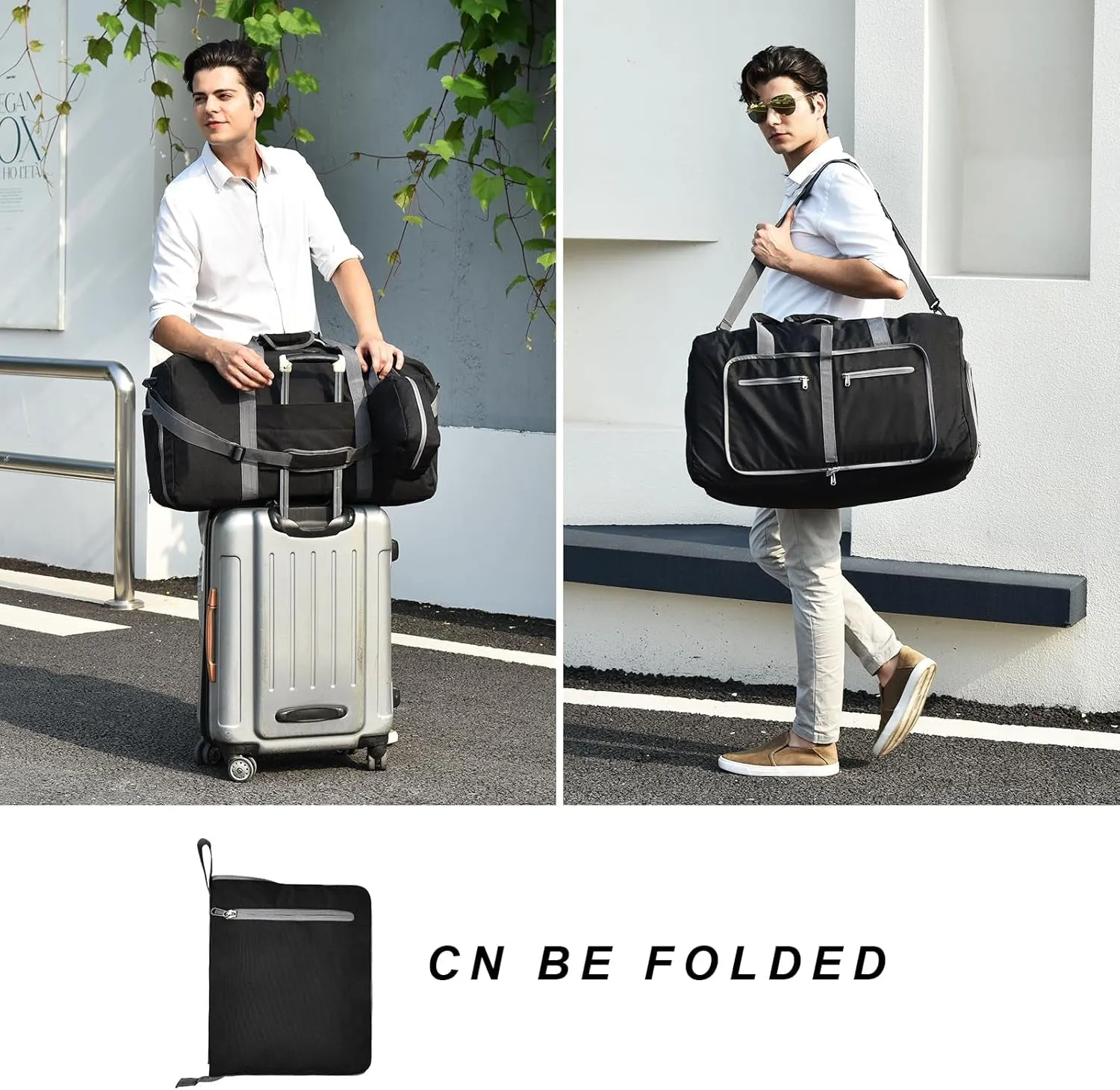 Foldable Waterproof Duffle Bag with Shoes Compartment and Toiletry Bag