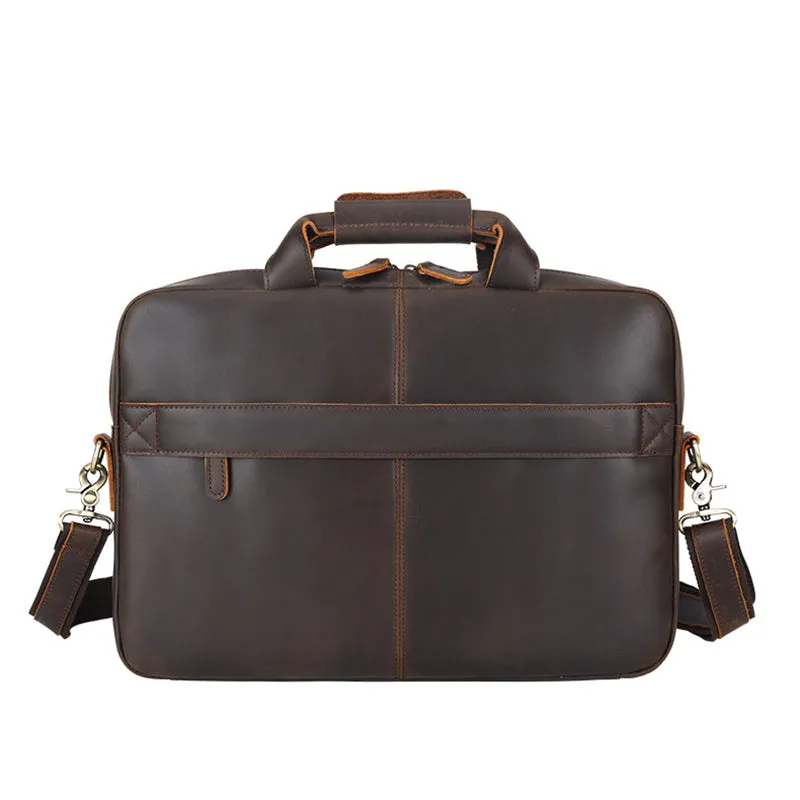 Full Grain Leather Attache Leather Messenger Bag Classic Leather Business Briefcase Vintage 15.6" Laptop Bag For Mens