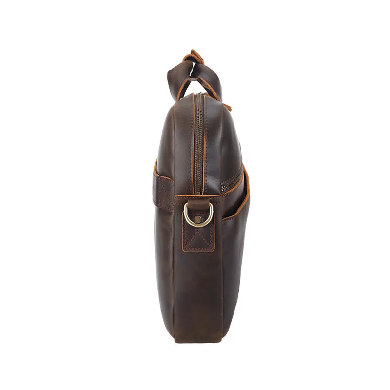Full Grain Leather Attache Leather Messenger Bag Classic Leather Business Briefcase Vintage 15.6" Laptop Bag For Mens