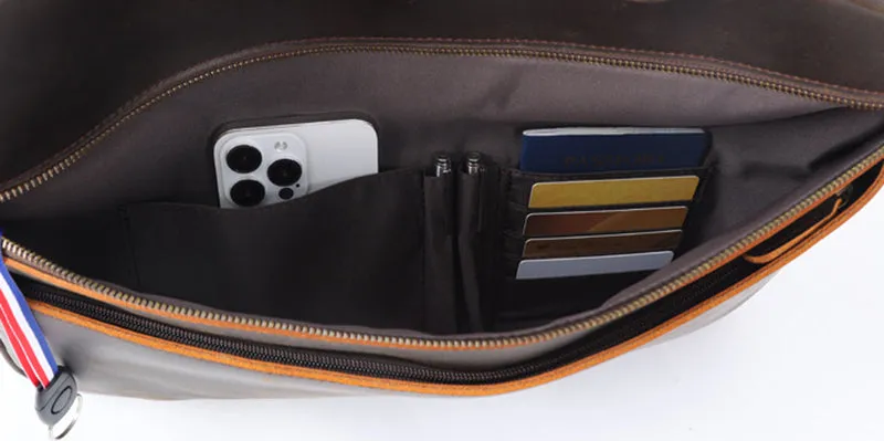 Full Grain Leather Attache Leather Messenger Bag Classic Leather Business Briefcase Vintage 15.6" Laptop Bag For Mens