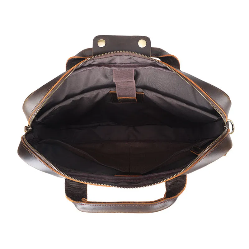 Full Grain Leather Attache Leather Messenger Bag Classic Leather Business Briefcase Vintage 15.6" Laptop Bag For Mens
