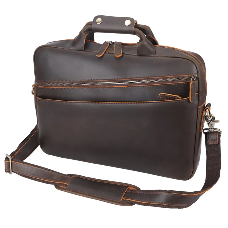 Full Grain Leather Attache Leather Messenger Bag Classic Leather Business Briefcase Vintage 15.6" Laptop Bag For Mens