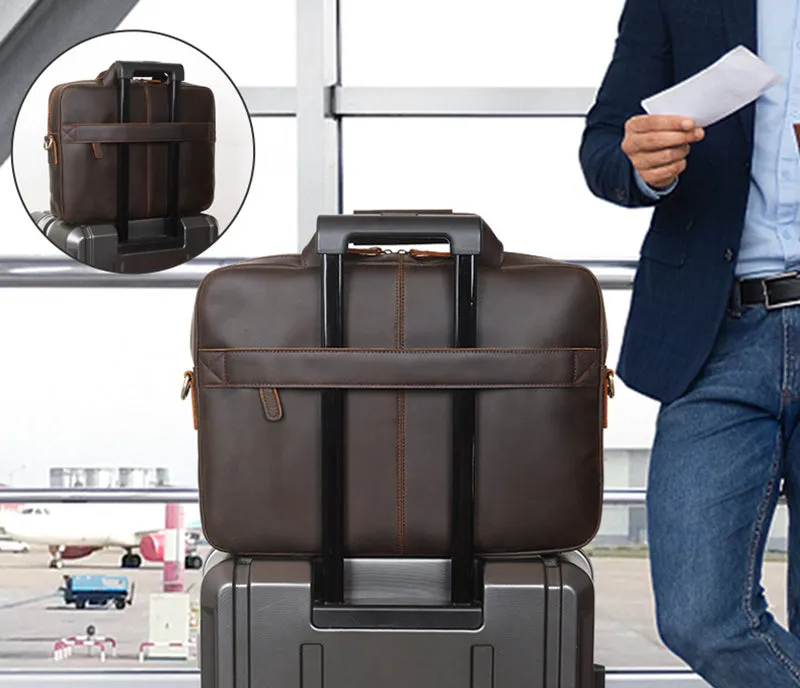 Full Grain Leather Attache Leather Messenger Bag Classic Leather Business Briefcase Vintage 15.6" Laptop Bag For Mens