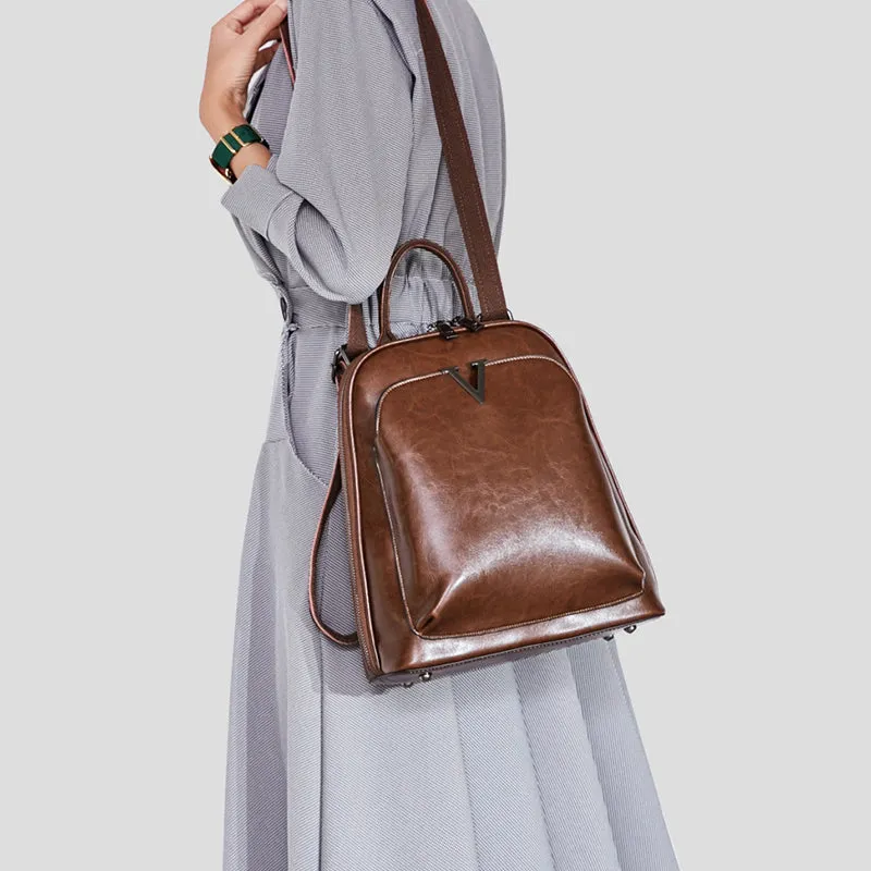 Full Grain Leather Backpack Purse, Designer Backpack, Natural Leather Fashion Backpack Gift For Her