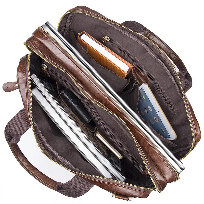 Full Grain Leather Briefcase For Men, Leather Messenger Bag, Mens Leather Shoulder Bag