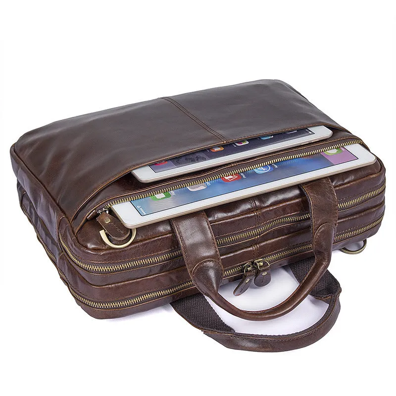 Full Grain Leather Briefcase For Men, Leather Messenger Bag, Mens Leather Shoulder Bag