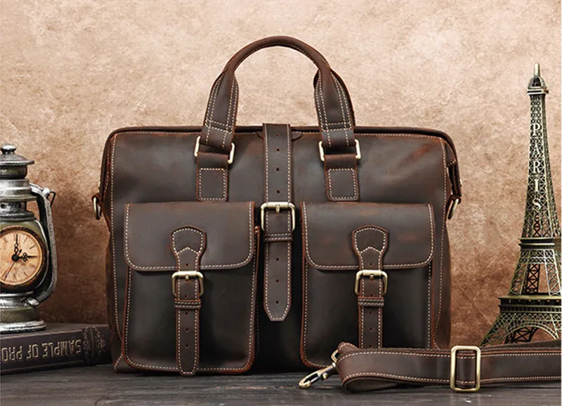 Full Grain Leather Briefcase Handmade Laptop Briefcase Bag Mens Messenger Bag Vintage Shoulder Bag