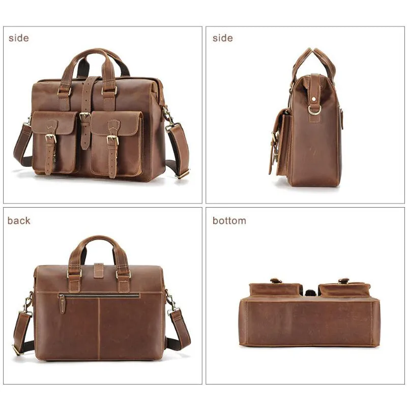 Full Grain Leather Briefcase Handmade Laptop Briefcase Bag Mens Messenger Bag Vintage Shoulder Bag