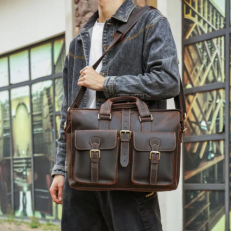 Full Grain Leather Briefcase Handmade Laptop Briefcase Bag Mens Messenger Bag Vintage Shoulder Bag