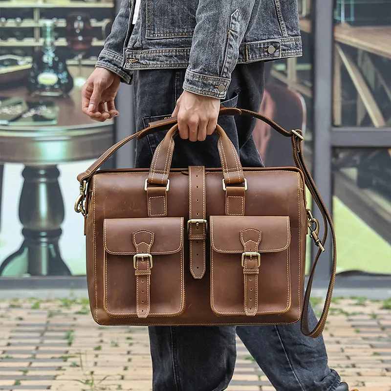 Full Grain Leather Briefcase Handmade Laptop Briefcase Bag Mens Messenger Bag Vintage Shoulder Bag
