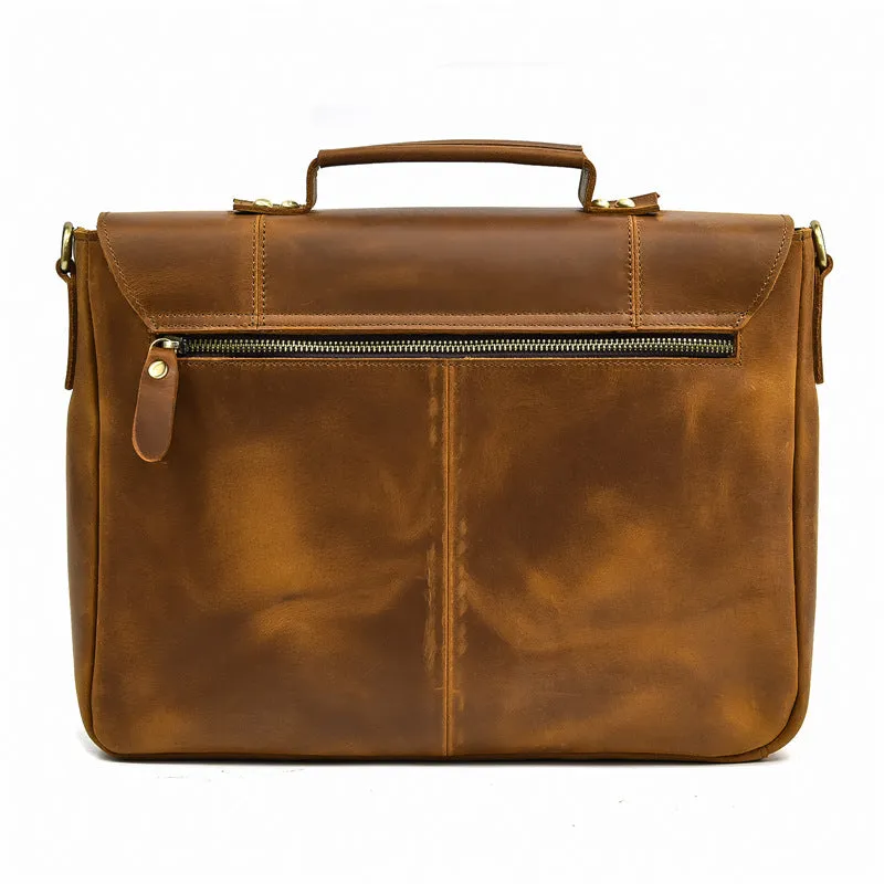 Full Grain Leather Briefcase Mens Leather Laptop Bag Premium Leather Messenger Bag Leather Macbook Shoulder Bag