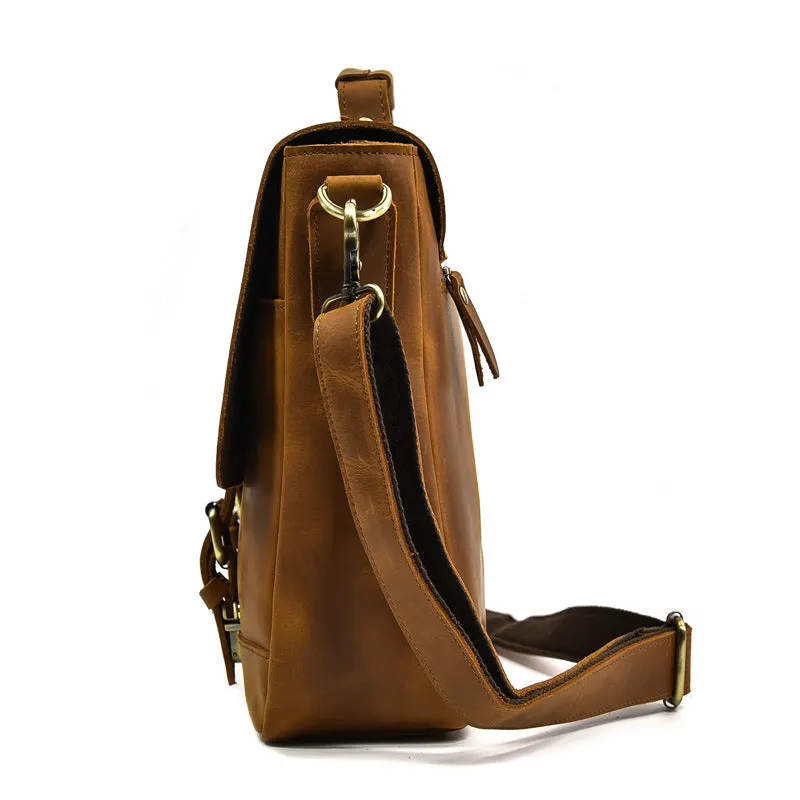 Full Grain Leather Briefcase Mens Leather Laptop Bag Premium Leather Messenger Bag Leather Macbook Shoulder Bag