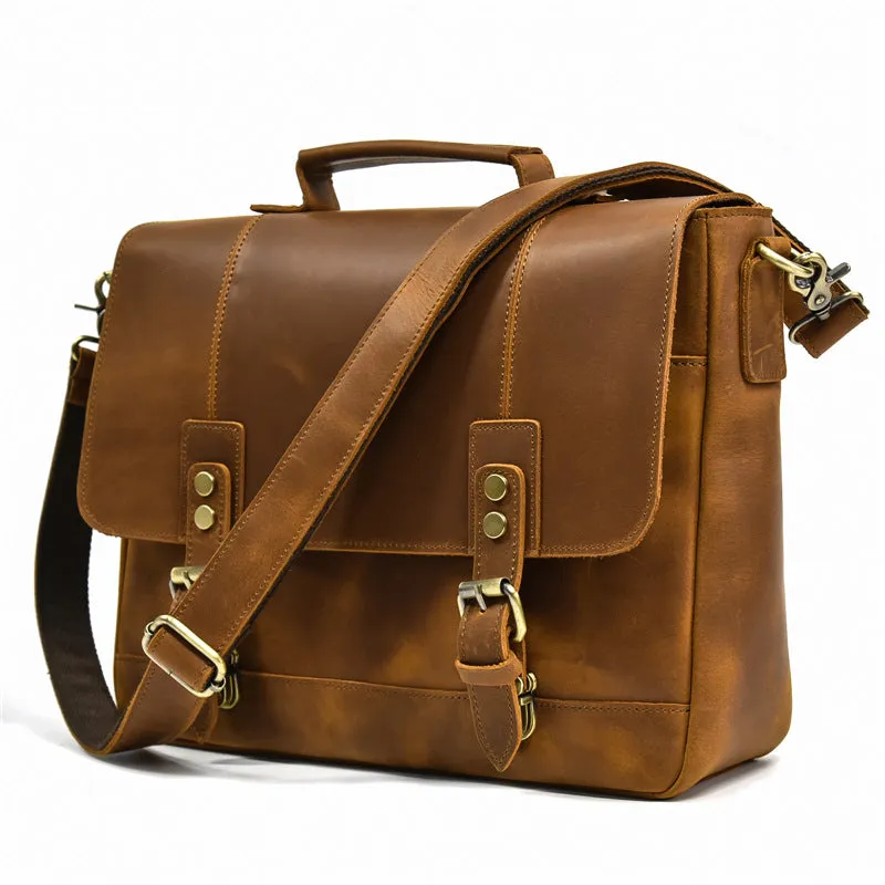 Full Grain Leather Briefcase Mens Leather Laptop Bag Premium Leather Messenger Bag Leather Macbook Shoulder Bag
