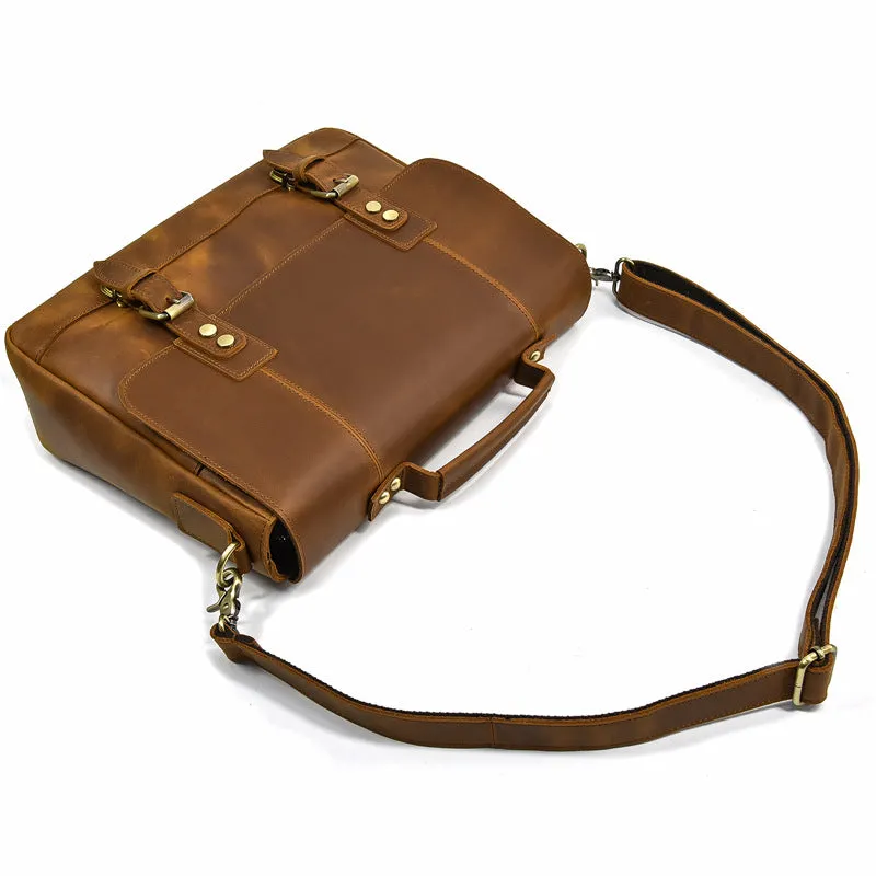 Full Grain Leather Briefcase Mens Leather Laptop Bag Premium Leather Messenger Bag Leather Macbook Shoulder Bag