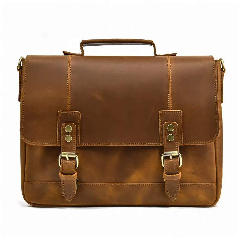 Full Grain Leather Briefcase Mens Leather Laptop Bag Premium Leather Messenger Bag Leather Macbook Shoulder Bag