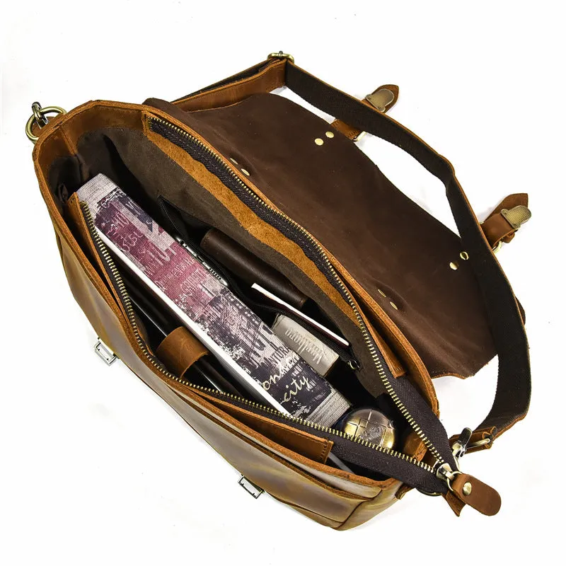 Full Grain Leather Briefcase Mens Leather Laptop Bag Premium Leather Messenger Bag Leather Macbook Shoulder Bag