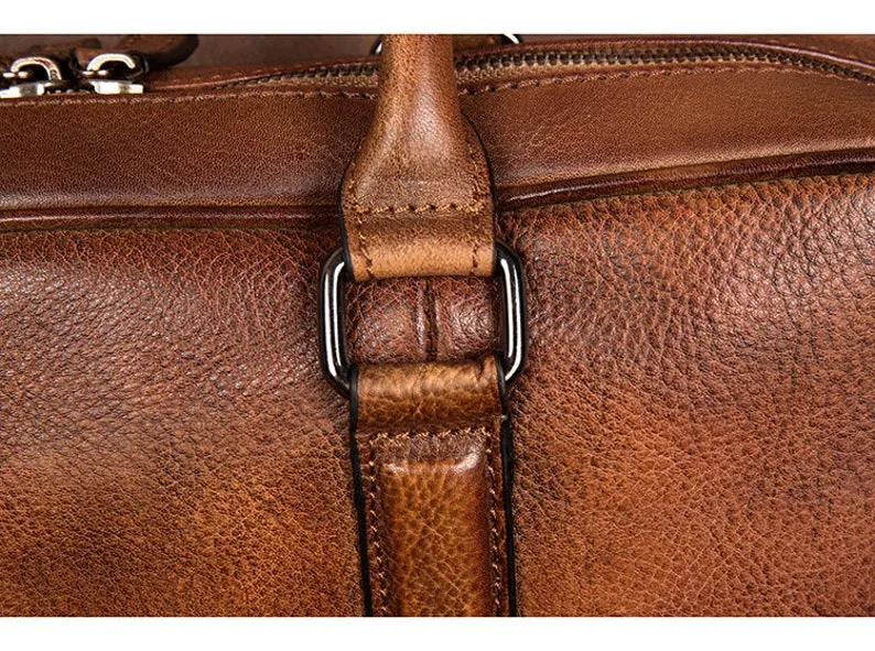 Full Grain Leather Briefcase Men's Leather Laptop Bag Shoulder Messenger Bag