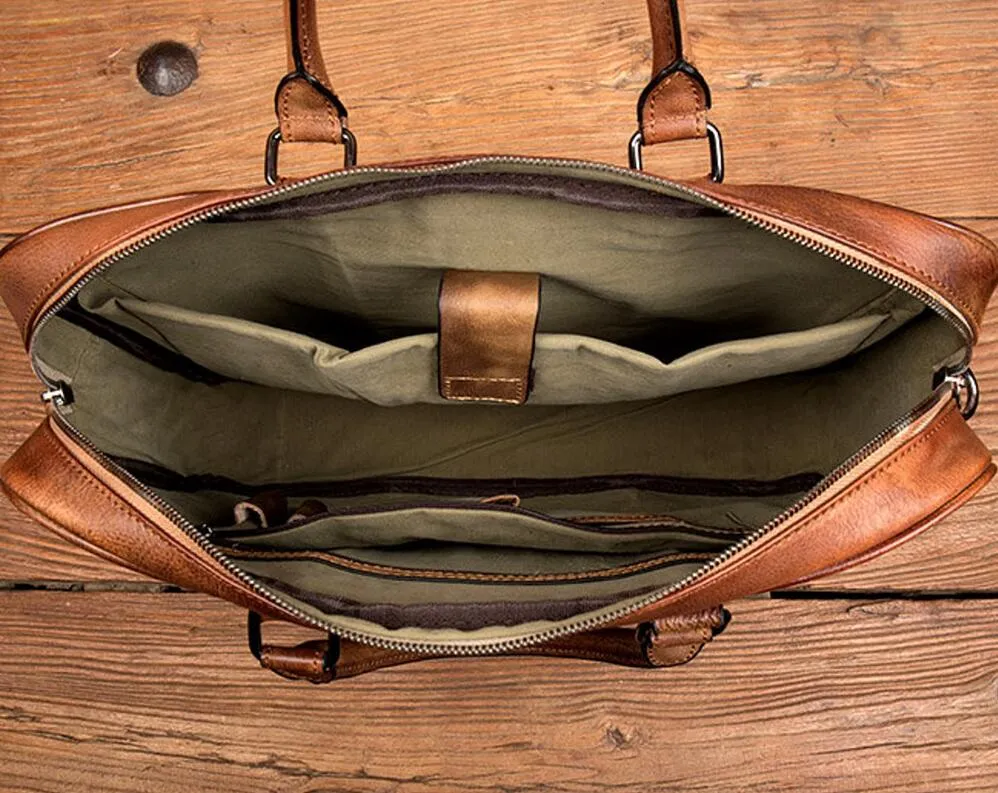 Full Grain Leather Briefcase Men's Leather Laptop Bag Shoulder Messenger Bag