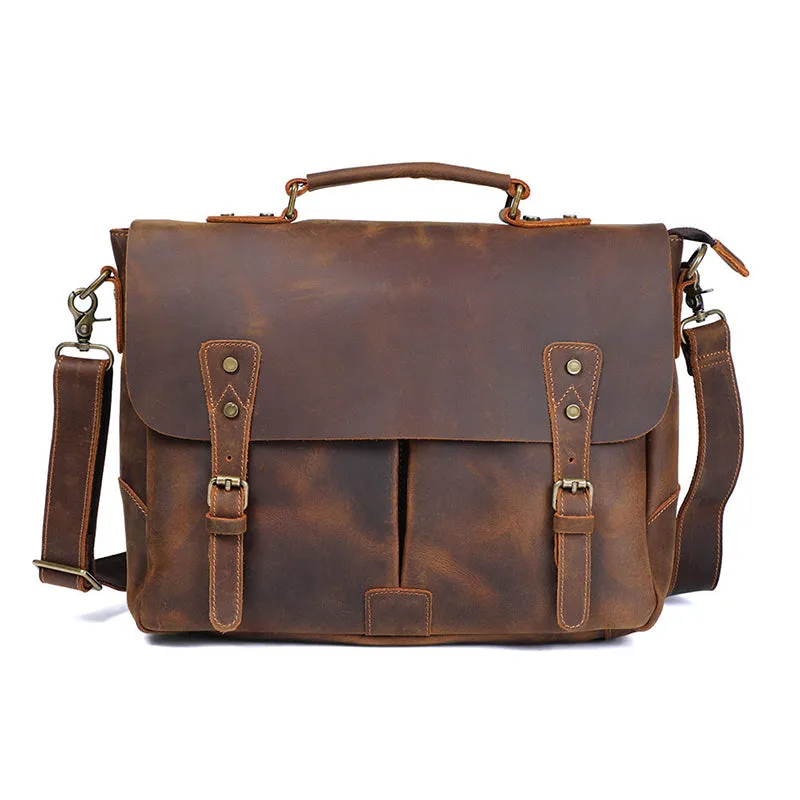 Full Grain Leather Briefcase Men's Leather Messenger Bag Handmade Laptop Bag Crossbody Shoulder Bag Top Handle Business Bag