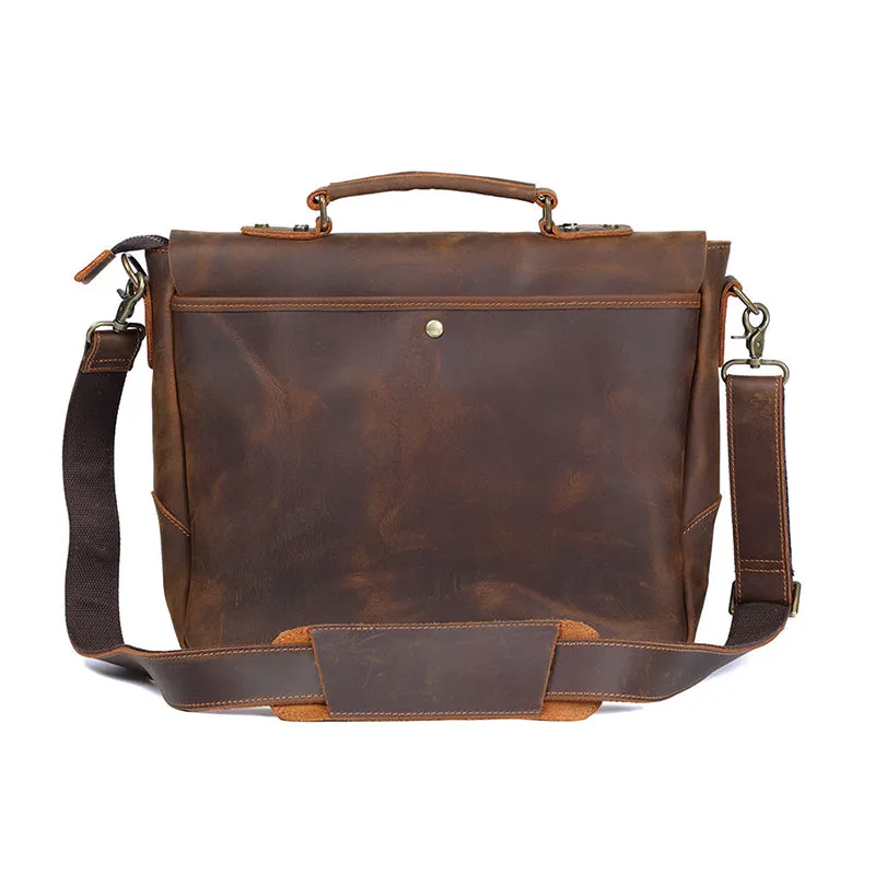 Full Grain Leather Briefcase Men's Leather Messenger Bag Handmade Laptop Bag Crossbody Shoulder Bag Top Handle Business Bag