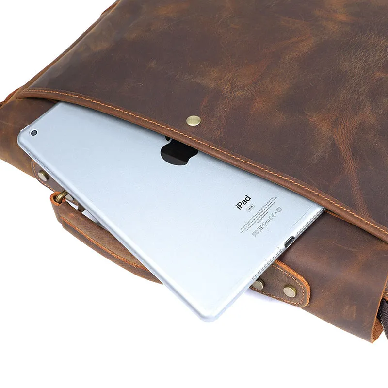 Full Grain Leather Briefcase Men's Leather Messenger Bag Handmade Laptop Bag Crossbody Shoulder Bag Top Handle Business Bag
