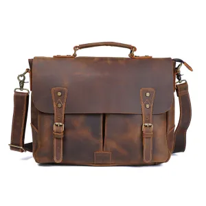 Full Grain Leather Briefcase Men's Leather Messenger Bag Handmade Laptop Bag Crossbody Shoulder Bag Top Handle Business Bag