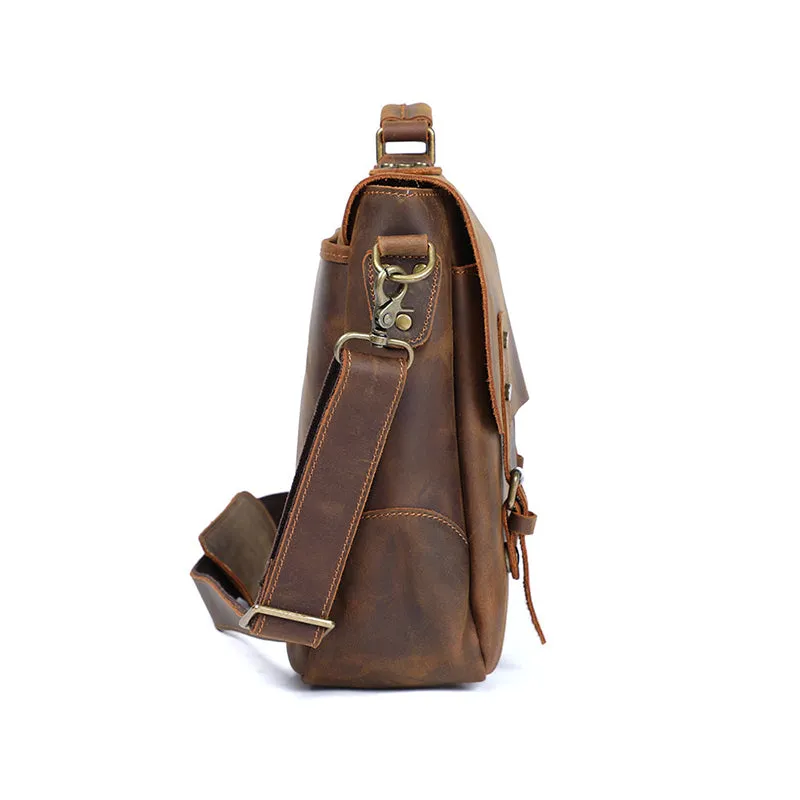 Full Grain Leather Briefcase Men's Leather Messenger Bag Handmade Laptop Bag Crossbody Shoulder Bag Top Handle Business Bag