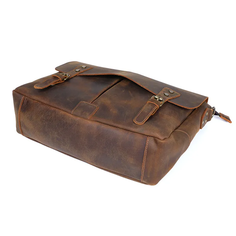 Full Grain Leather Briefcase Men's Leather Messenger Bag Handmade Laptop Bag Crossbody Shoulder Bag Top Handle Business Bag