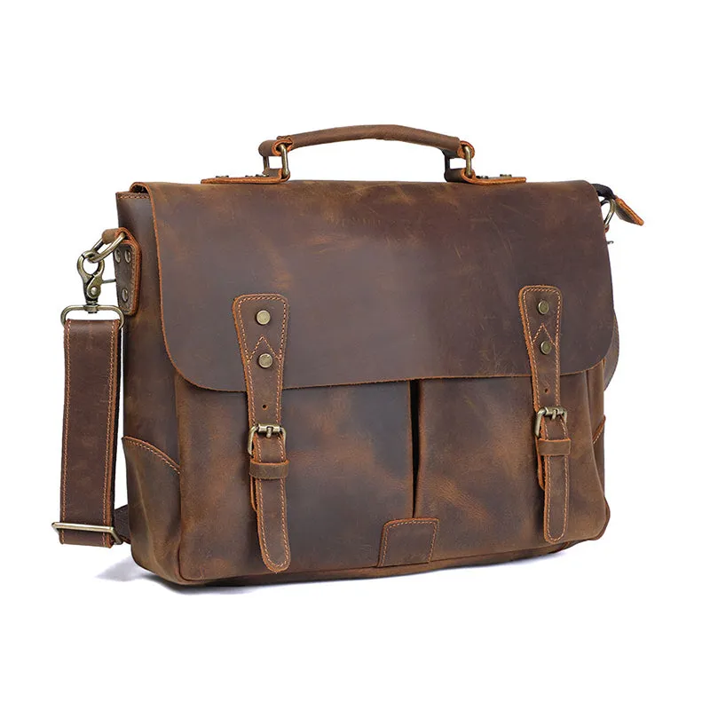 Full Grain Leather Briefcase Men's Leather Messenger Bag Handmade Laptop Bag Crossbody Shoulder Bag Top Handle Business Bag