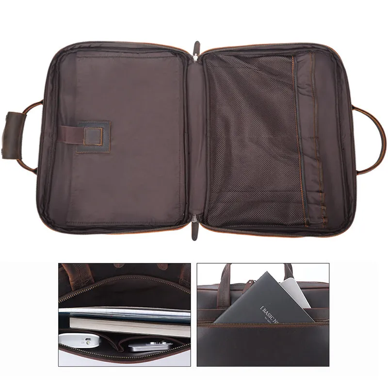 Full Grain Leather Briefcase Vintage Leather Attache Leather Portfolio Mens Leather Laptop Bag Shoulder Bag