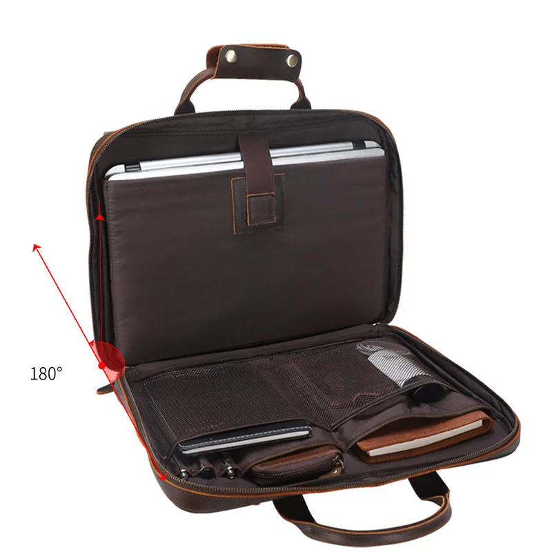 Full Grain Leather Briefcase Vintage Leather Attache Leather Portfolio Mens Leather Laptop Bag Shoulder Bag