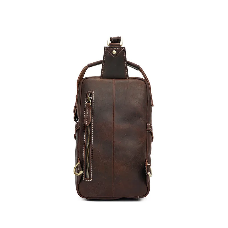 Full Grain Leather Men Sling Bag Retro Leather Chest Pack Handmade Mens Shoulder Bag