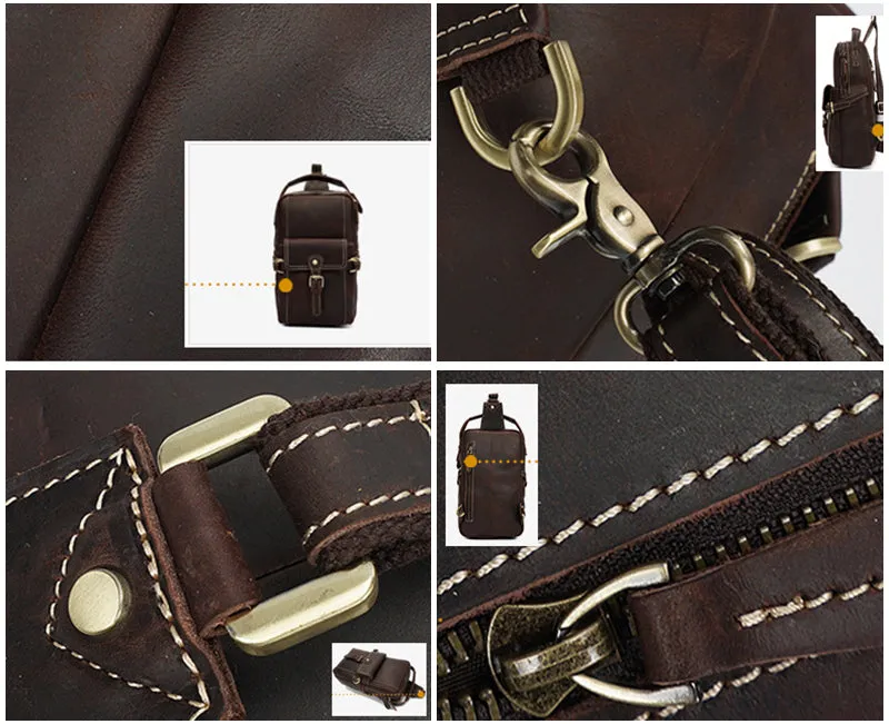 Full Grain Leather Men Sling Bag Retro Leather Chest Pack Handmade Mens Shoulder Bag