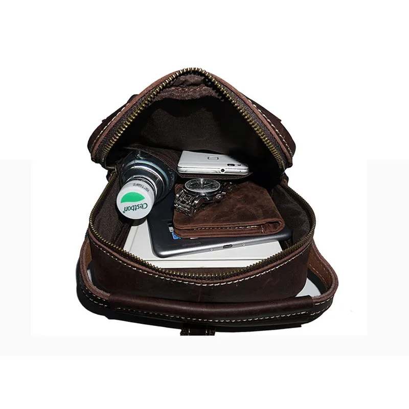 Full Grain Leather Men Sling Bag Retro Leather Chest Pack Handmade Mens Shoulder Bag